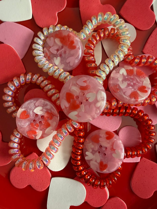 Pink/White/Red Resin Hearts Button
