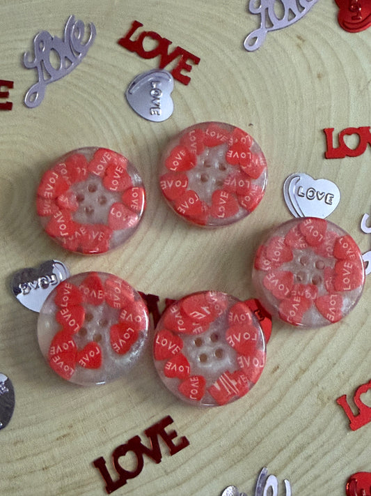 Red Love Heart Resin Button