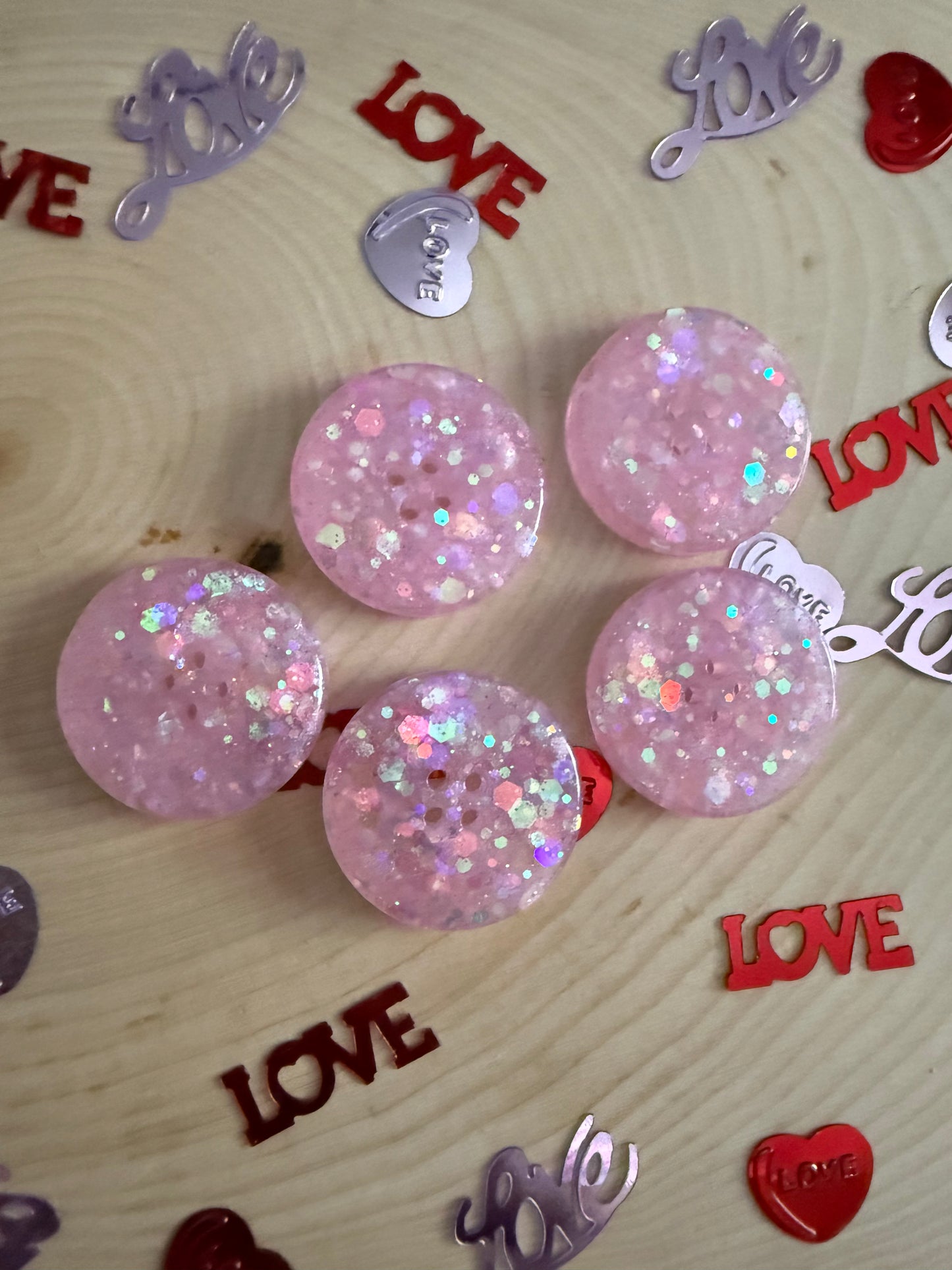 Pink Glitter Resin Button