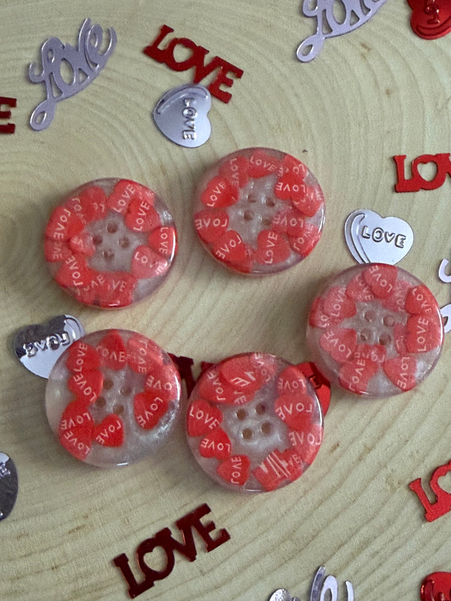 Red Love Heart Resin Button